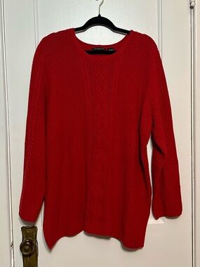 JEANNE PIERRE Red Cable-Front Crewneck Sweater